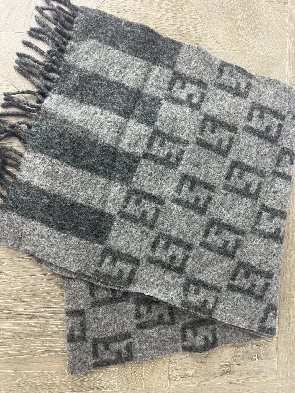 Fendi Unisex Monogram Wool Scarf in Gray